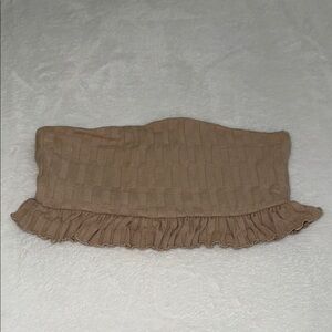 ZARA tan super cropped top with ruffled bottom and geometrical design size S